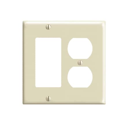 Leviton 2-Gang Smooth Plastic Single Rocker/Duplex Outlet Wall Plate, Ivory 001-80455-00I